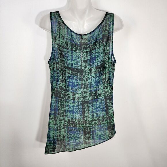 CABI Women's Top Medium Green Painted Plaid Paradox Layered Blouse Style 3770 - Picture 8 of 13